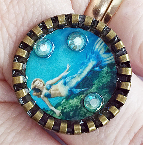 Weeki Wachee Blue Mermaid Adjustable Ring with Rhinestones v1 - Hollee