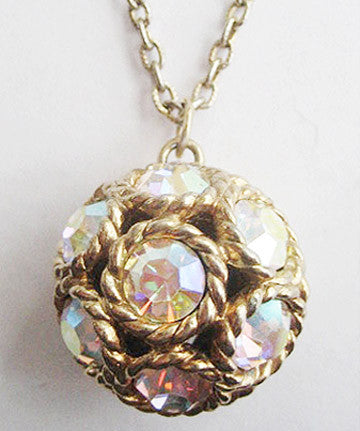 Vintage Chunky Glitzy Rhinestone Ball Pendant Necklace - Hollee