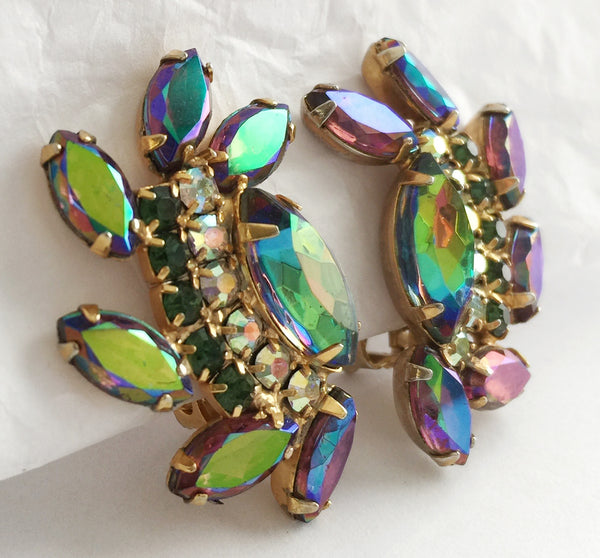 Vintage Glam Aurora Navette Rhinestone Clip Earrings - Hollee