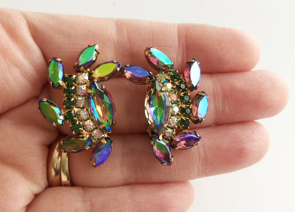 Vintage Glam Aurora Navette Rhinestone Clip Earrings - Hollee