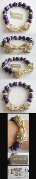 Purple Bead & Rhinestone Elephant Head Stretch Bracelet by Chico's - Hollee