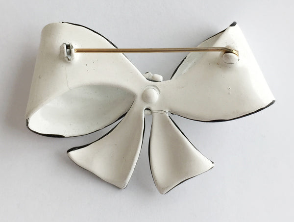 Vintage Black & White Enamel Bow Pin - Hollee