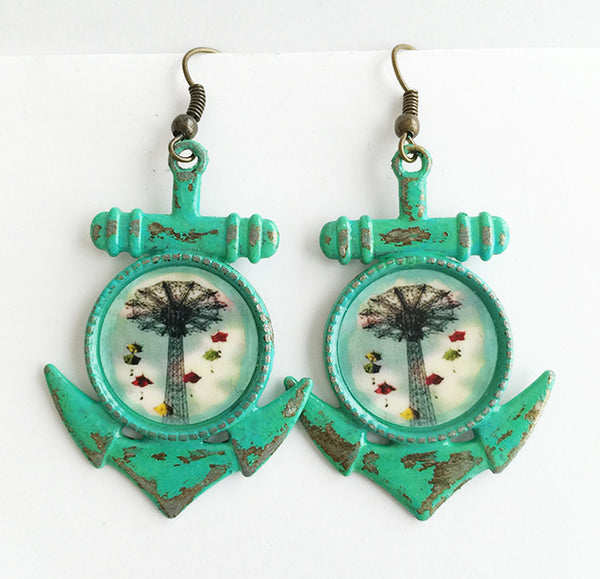 Coney Island New York Parachute Jump Anchor Earrings - Hollee