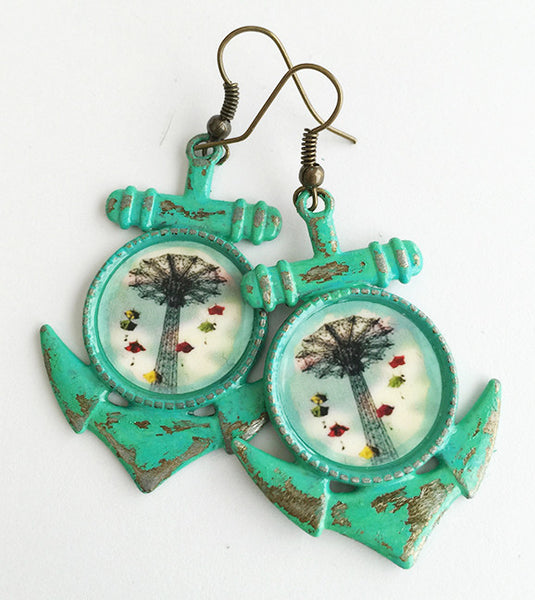 Coney Island New York Parachute Jump Anchor Earrings - Hollee