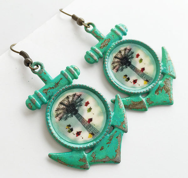 Coney Island New York Parachute Jump Anchor Earrings - Hollee