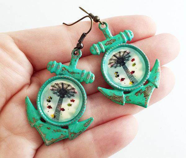 Coney Island New York Parachute Jump Anchor Earrings - Hollee