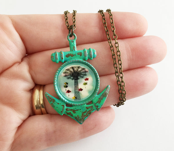 Coney Island NY Parachute Jump Anchor Pendant Necklace - Hollee