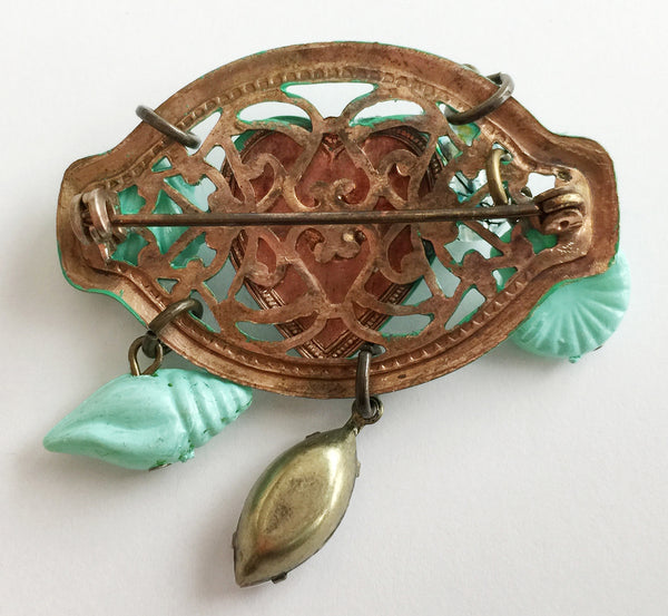 Asbury Park NJ Tillie Face Souvenir Filigree Pin with Seashells - Hollee