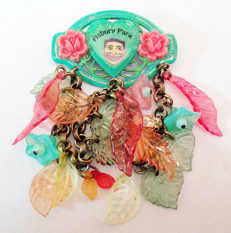 Asbury Park NJ Tillie Face Souvenir Leaves & Flowers Pin - Hollee