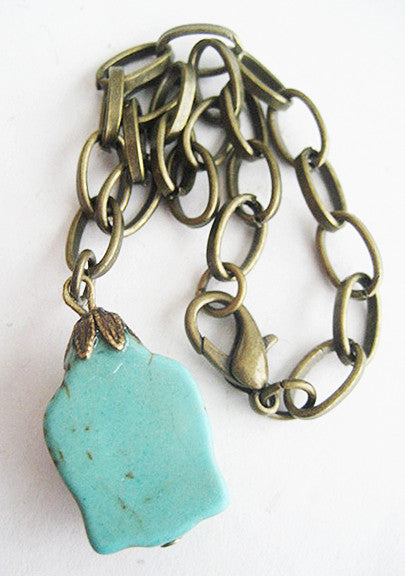 Turquoise Blue Howlite Buddha Charm Bracelet - Antiqued Gold - Hollee