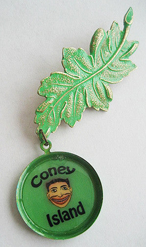 Coney Island Souvenir Leaf Pin with Tillie Funny Face - Hollee