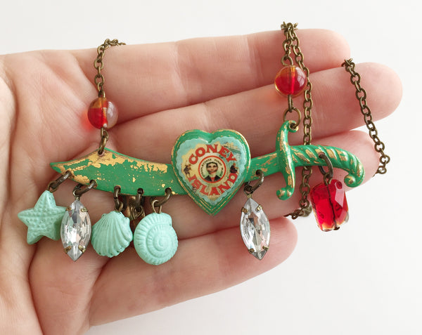 Coney Island Souvenir Enamel & Seashell Sword Necklace - Hollee