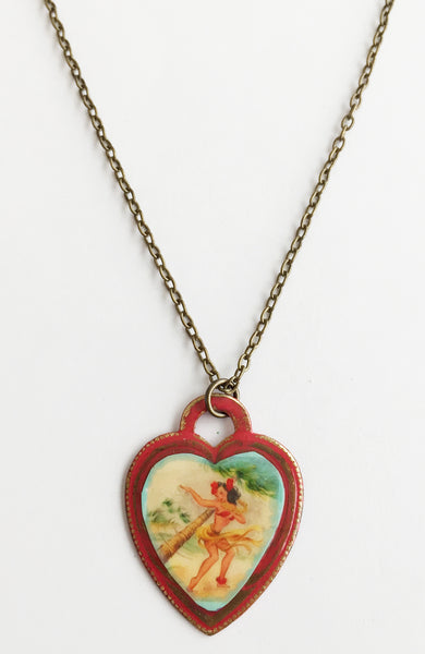 Hawaii Hula Girl Souvenir Heart Necklace - Hollee