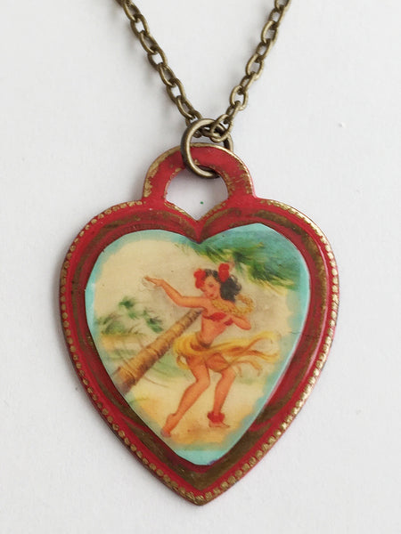 Hawaii Hula Girl Souvenir Heart Necklace - Hollee