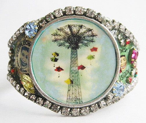 Coney Island NY Rhinestone Jeweled Wide Cuff Bracelet - Hollee