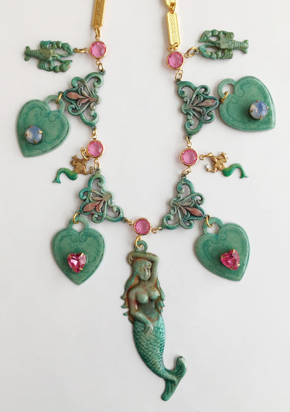 Ornate Enamel & Rhinestone Mermaid Runway Necklace - Hollee