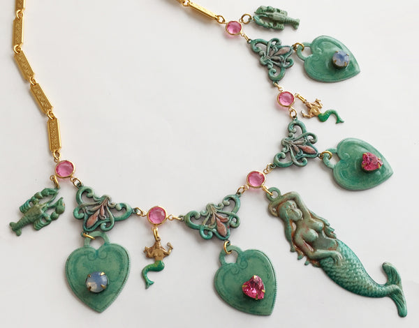 Ornate Enamel & Rhinestone Mermaid Runway Necklace - Hollee