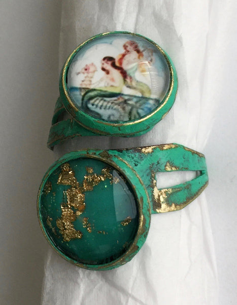 Glass Mermaid Cabochon Adjustable Wrap Ring v1 - Hollee