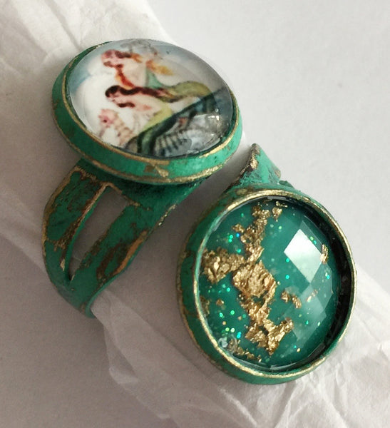 Glass Mermaid Cabochon Adjustable Wrap Ring v1 - Hollee
