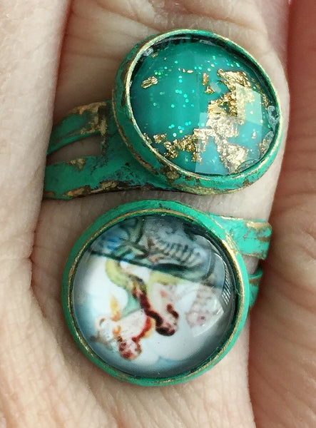 Glass Mermaid Cabochon Adjustable Wrap Ring v1 - Hollee