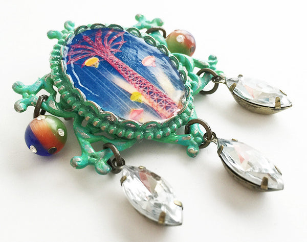 Coney Island Parachute Jump Rhinestone Dangle Pin - Hollee
