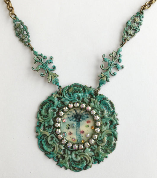 Coney Island Parachute Jump Rhinestone Jeweled Necklace - Hollee