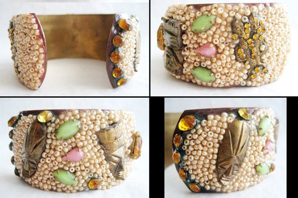 Tiki Cuff Bracelet with Seed Beads & Rhinestones - Hollee