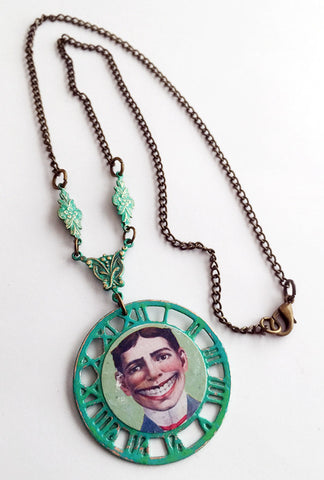 Coney Island Tillie Funny Face Clockwork Pendant Necklace - Hollee