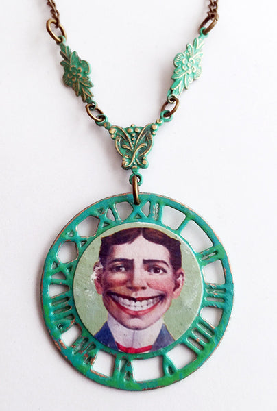 Coney Island Tillie Funny Face Clockwork Pendant Necklace - Hollee