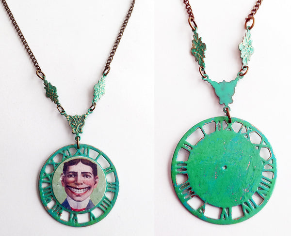 Coney Island Tillie Funny Face Clockwork Pendant Necklace - Hollee