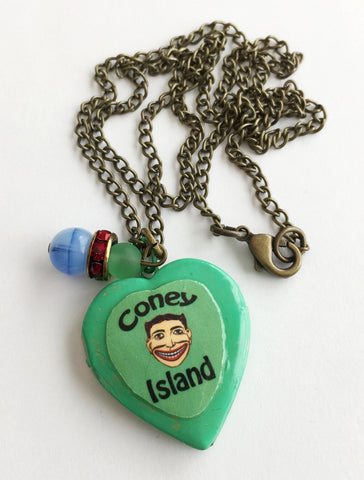 Coney Island Tillie Face Locket Necklace with Rhinestones - Hollee