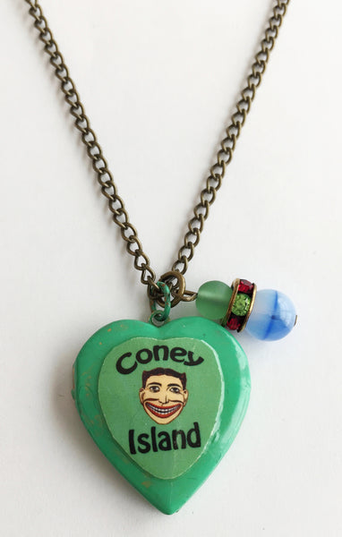 Coney Island Tillie Face Locket Necklace with Rhinestones - Hollee