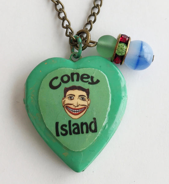 Coney Island Tillie Face Locket Necklace with Rhinestones - Hollee