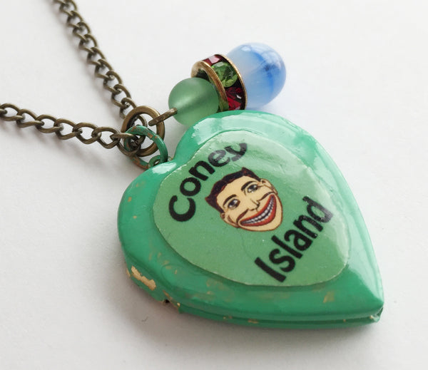 Coney Island Tillie Face Locket Necklace with Rhinestones - Hollee