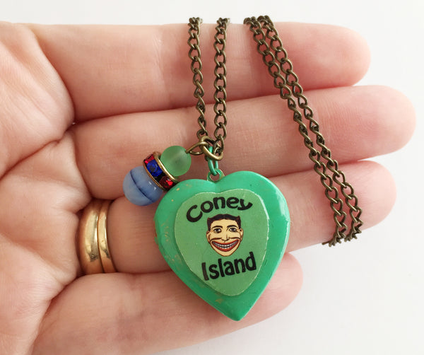 Coney Island Tillie Face Locket Necklace with Rhinestones - Hollee