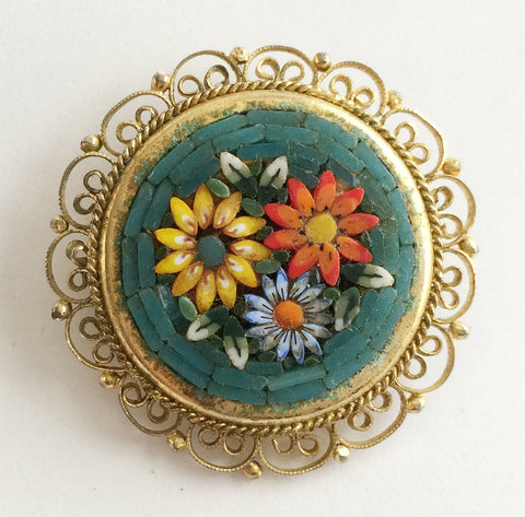 Vintage Micro Mosaic Colorful Flower Pin Italy - Hollee