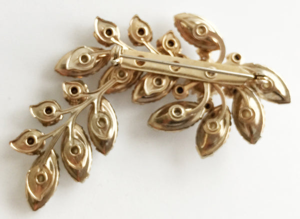 Vintage Bumpy Pearl Navette & Rhinestone Branch Pin - Hollee