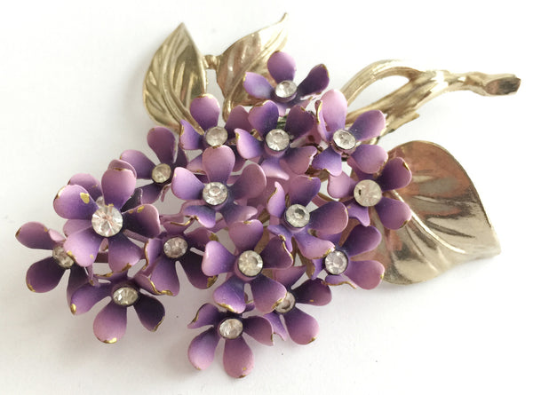 Vintage Enamel and Rhinestone Large Flower Pin - Hollee