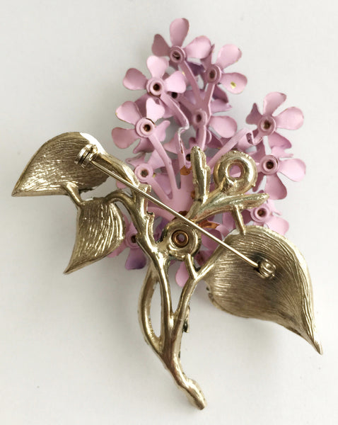 Vintage Enamel and Rhinestone Large Flower Pin - Hollee