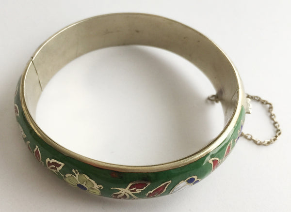 Vintage Cloisonné Enamel Flower Hinged Bangle Bracelet - Hollee